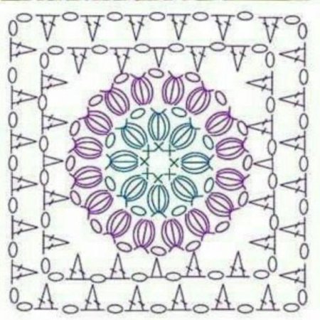 Квадратные мотивы крючком для подушки