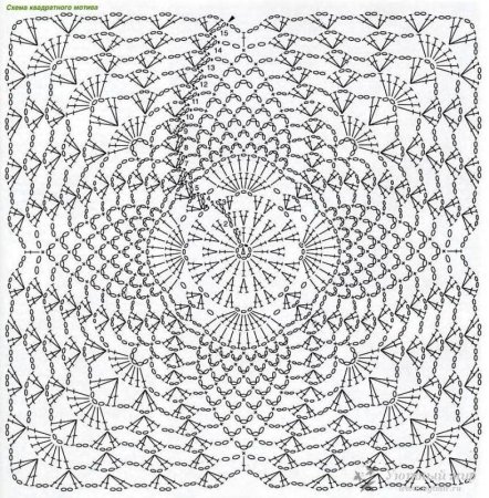 Квадратные мотивы крючком со схемами
