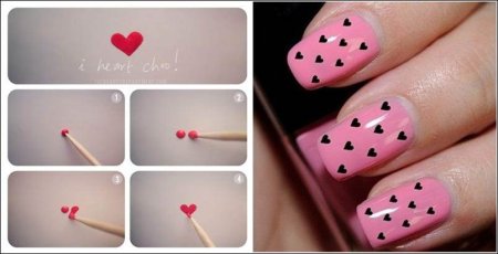Сердечко дотсом на ногтях