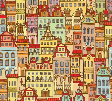 Ткань с домиками