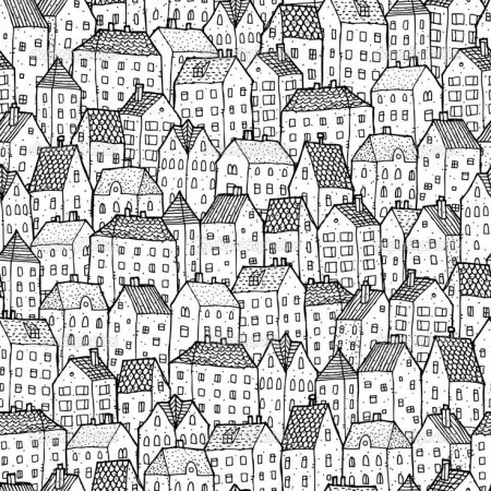 Черно белый принт с домиками