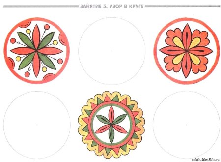 Декоративное рисование – узор в круге (круг – готовая форма).
