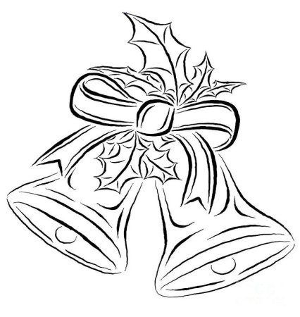 Новогодние колокольчики на еловой ветке трафареты