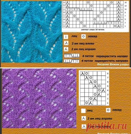 Образцы вязаных узоров на спицах