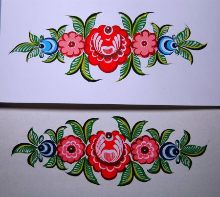 Ленточный орнамент Городецкой росписи