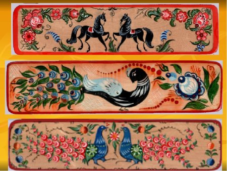 Ленточный орнамент Городецкой росписи