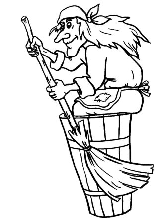 Баба Яга в ступе разукрашка