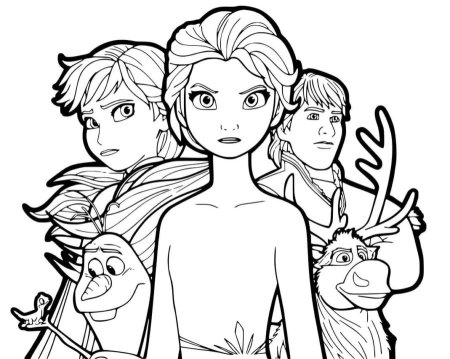 Раскраска Эльза и Анна и Олаф