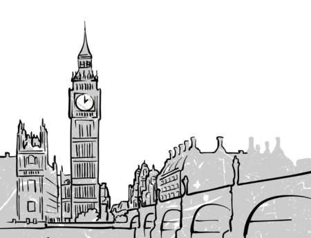 Скетч Биг Бэн черно белый