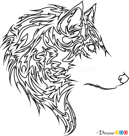 Контурные тату волк