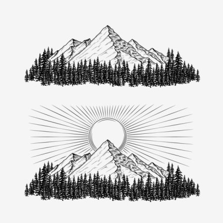 Горы и солнце эскиз