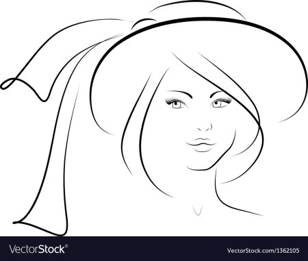 Контурный портрет девушки в шляпе