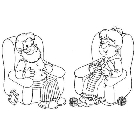Раскраска дедушка и бабушка вместе