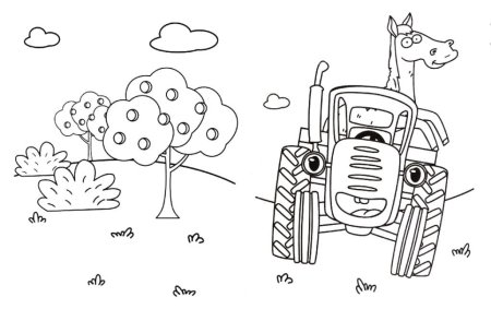 Синий трактор вид сбоку контур