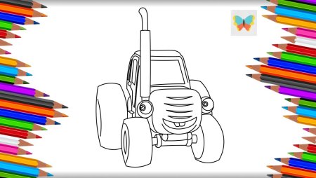 Синий трактор нарисовать карандашом