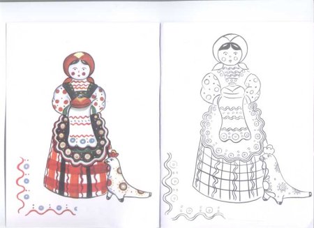 Дымковская игрушка Барыня раскраска