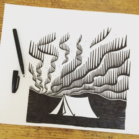 Линогравюра Северное сияние