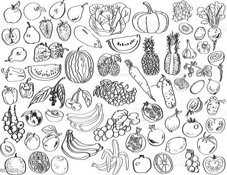 Силуэты овощей и фруктов для раскрашивания