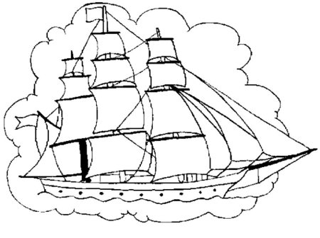 Корабль с парусами раскраска