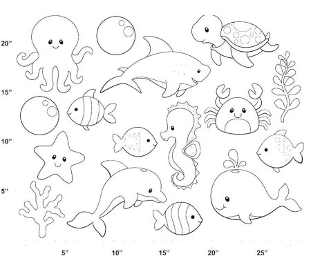 Морские обитатели контурный рисунок (45 фото)