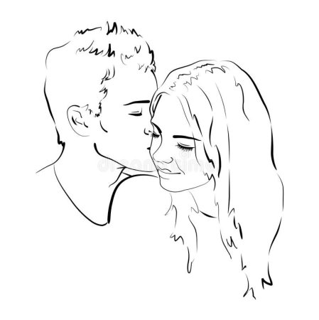 Девушка целует парня в щечку рисунок