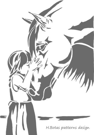 Трафарет девушка с лошадью