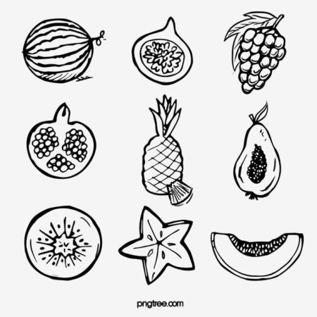 Стилизованные фрукты черно белые