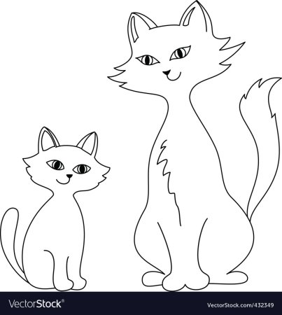 Кошка с котенком трафарет