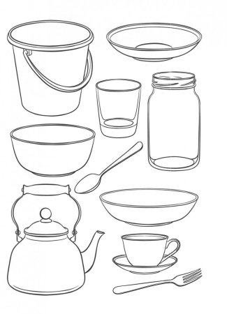 Посуда. Раскраска