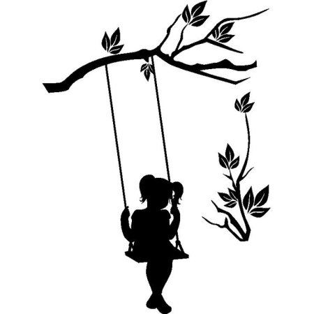 Девочка на качелях силуэт