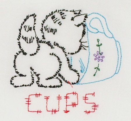 Вышивка тамбурным швом котенок