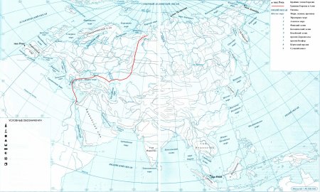 Контурная карта по географии 7 Евразия физическая карта