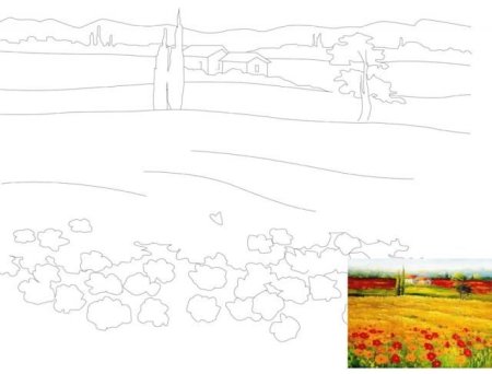 Холст с контуром пейзаж