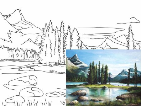 Холст с контуром пейзаж