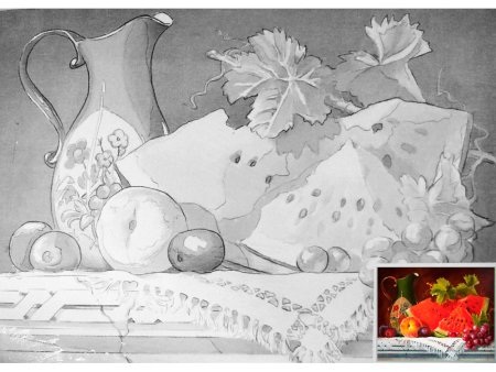 Холст на картоне с эскизом и контуром