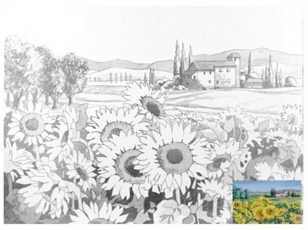 Холст на картоне с эскизом и контуром