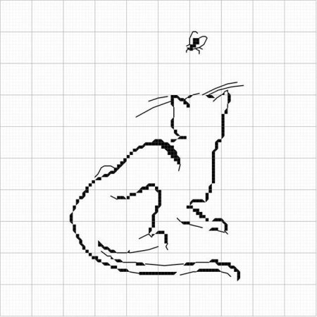 Монохромная вышивка кошки