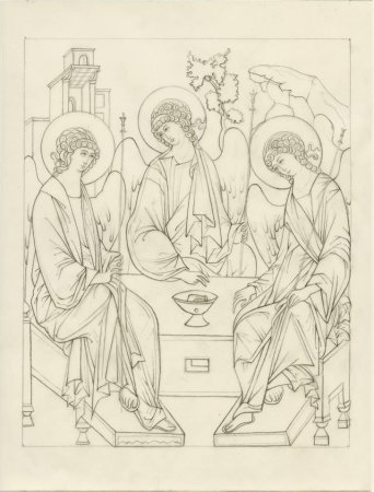 Тихвинская икона Божией матери прорись