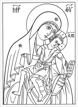 Тихвинская икона Божией матери прорись