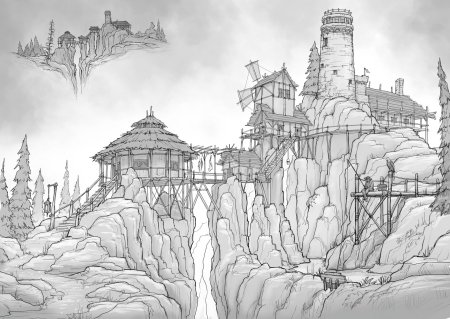 Фэнтези пейзаж карандашом