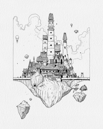 Фантастический город карандашом
