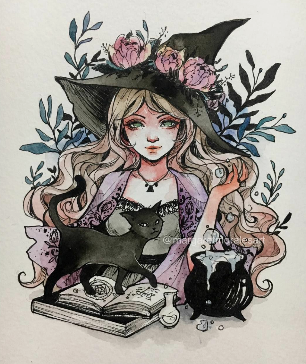 Имя маленькой ведьмы 7. Ведьма арт Пинтерест. Маргарет Моралес Art. Маленькая ведьмочка. Милые ведьмочки.
