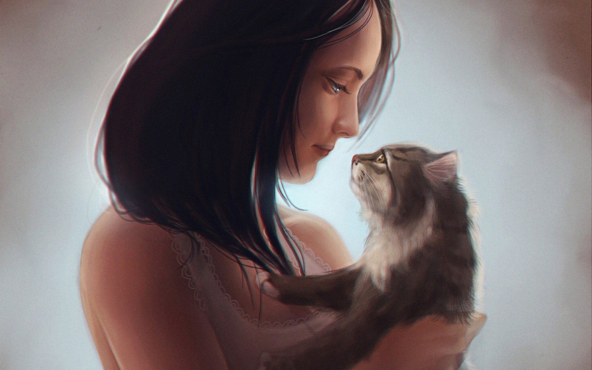 Девушка с кошкой картина