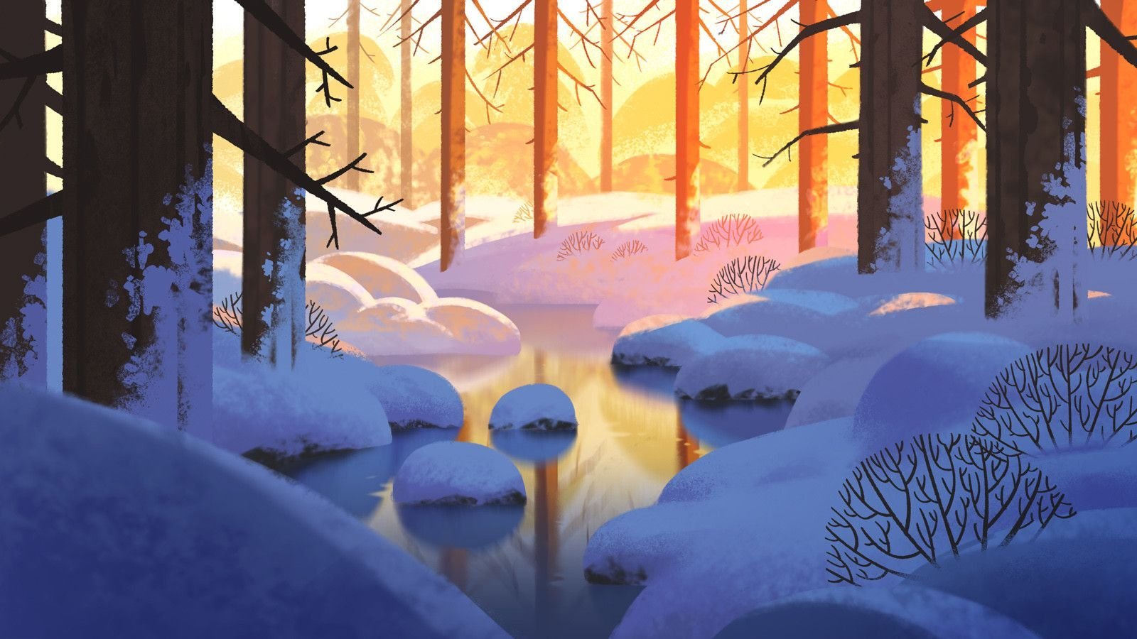 Зимний пейзаж в иллюстраторе
