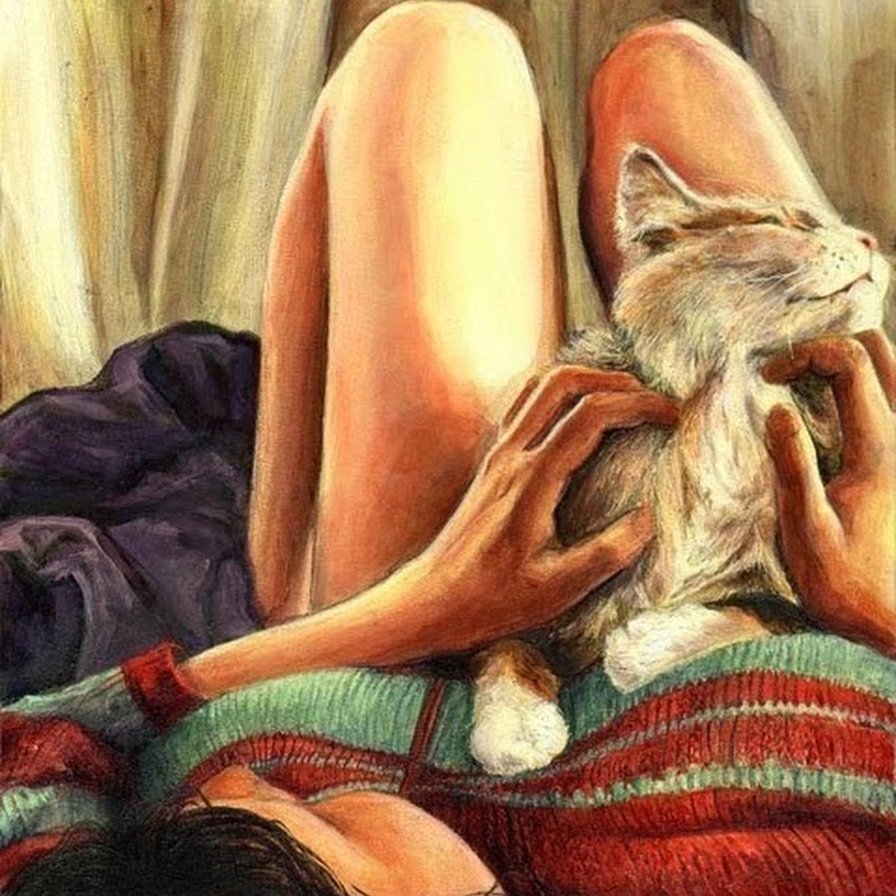 Девушка с кошкой арт
