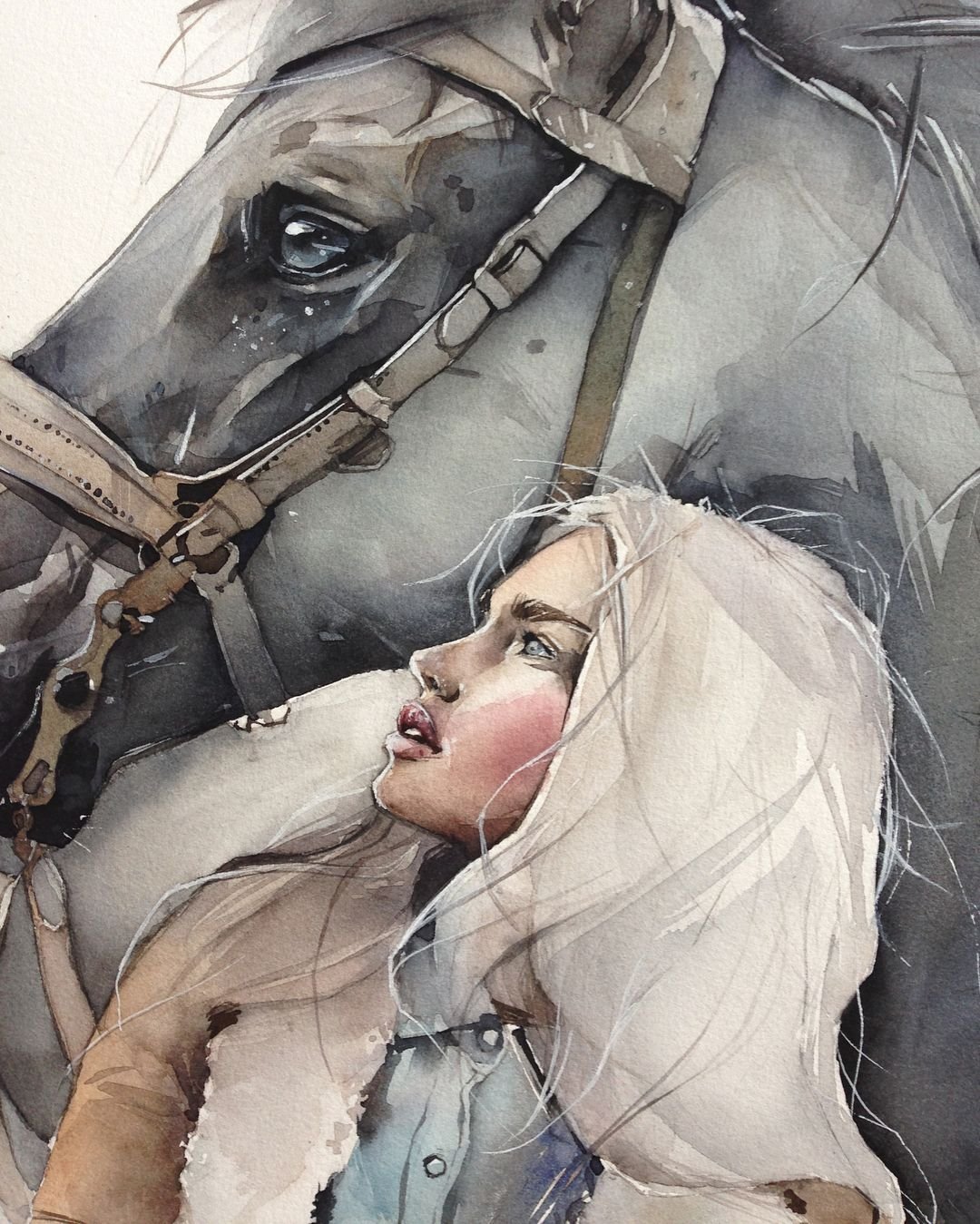 Наталья Каданцева акварель лошадь