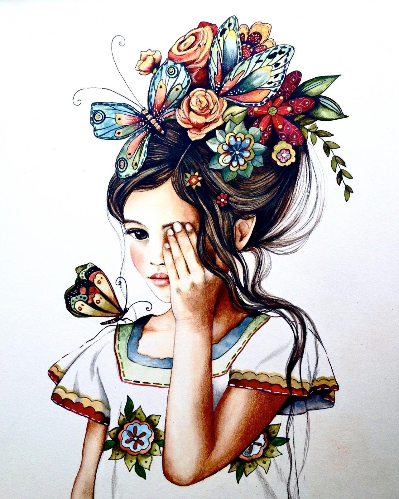 Девушка с бабочкой вышивка