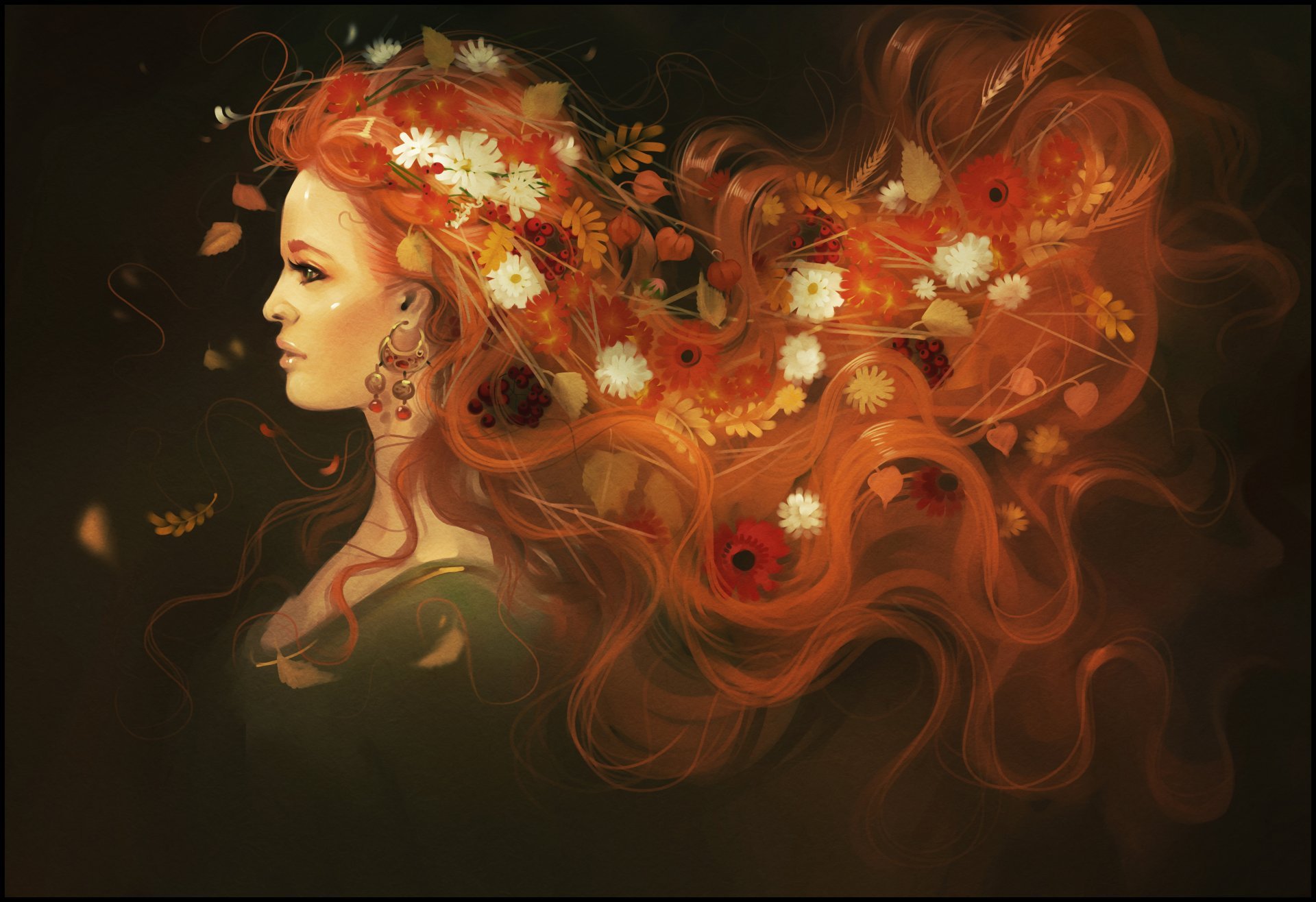 Картина девушка с цветами в волосах