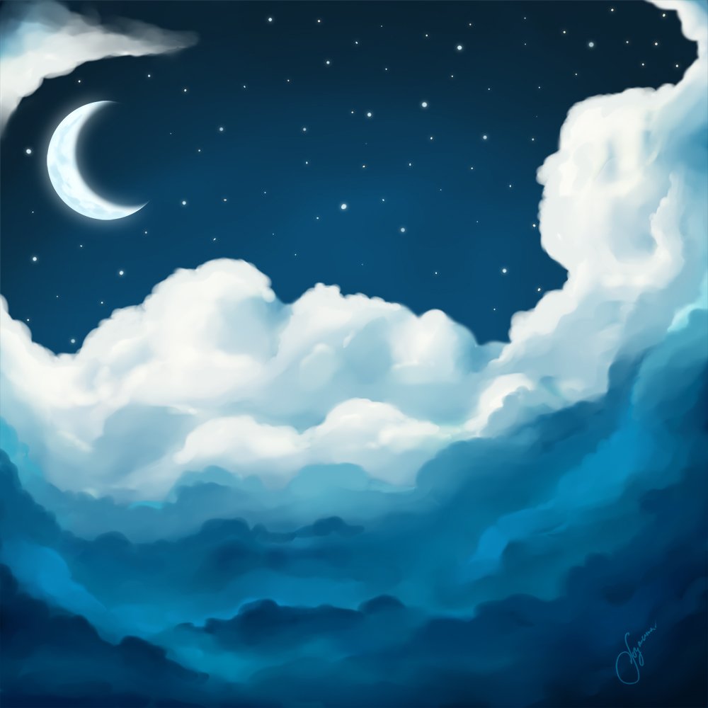 Картина небо луна. Луна в облаках. Ночное небо с облаками. Ночное небо мультяшное. Ночные облака.