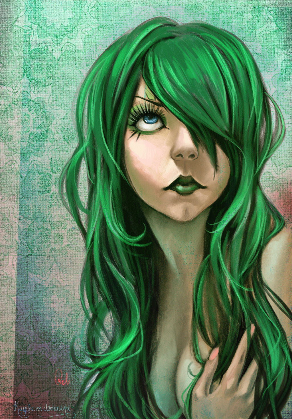 Зеленый цвет арты. Эмити Блайт с зелёными волосами. Фрирен Зеленоволосая. Персонажи с зелеными волосами. Девушка с зелеными волосами.